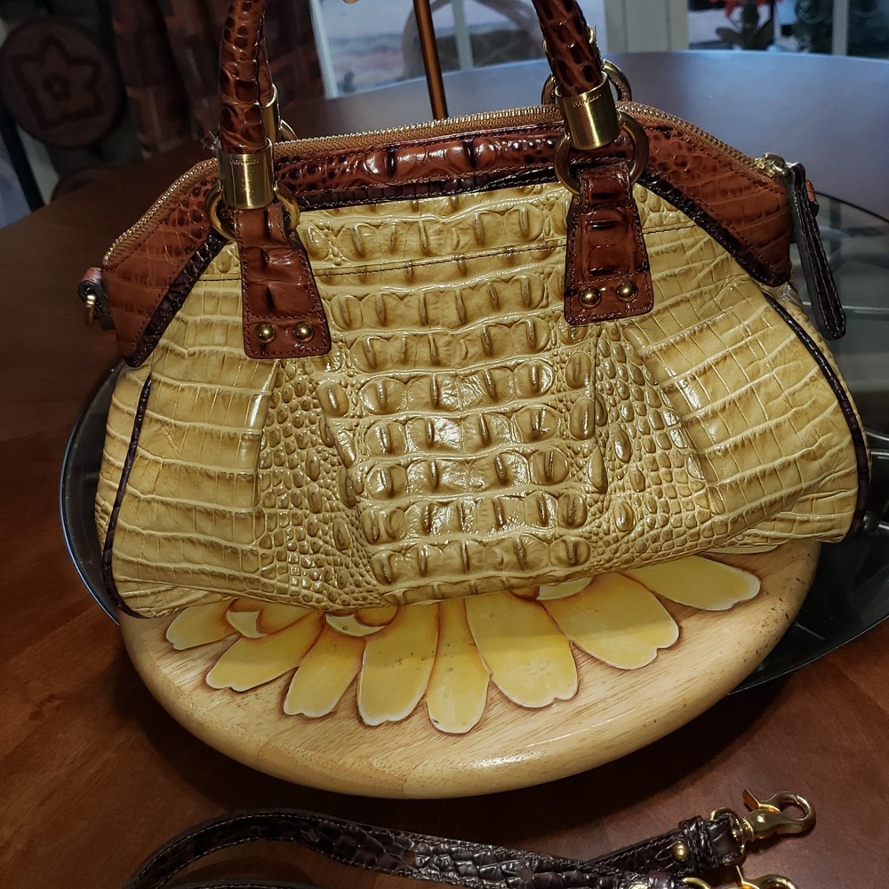 ๐๐ค๐ TRI-COLOR BRAHMIN LISA PRALINE SATCHEL SHOULDER CROC EMBOSSED LEATHER BAG - Picture 6 of 16